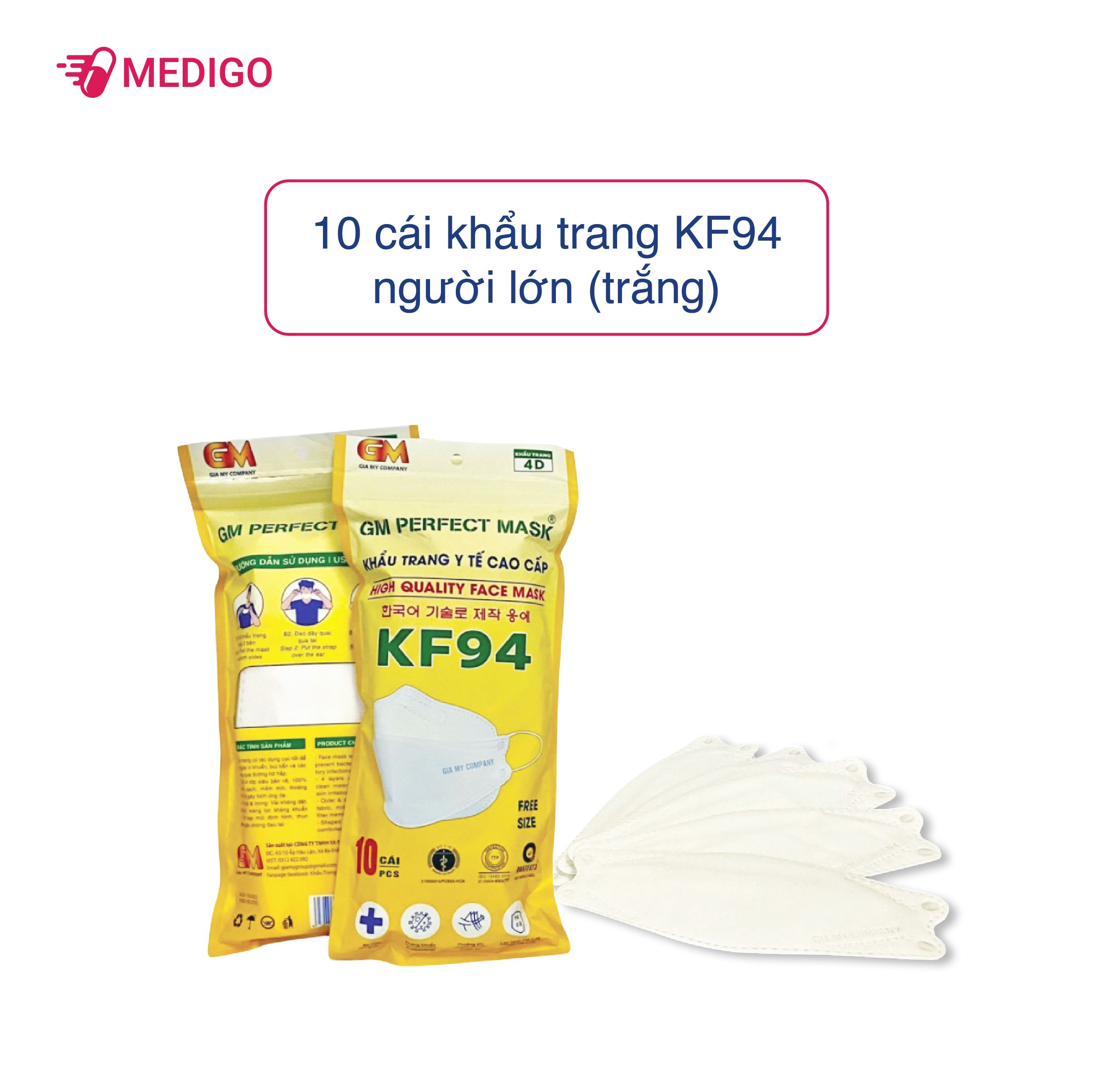 Khẩu trang 4D KF94 gói 10 cái